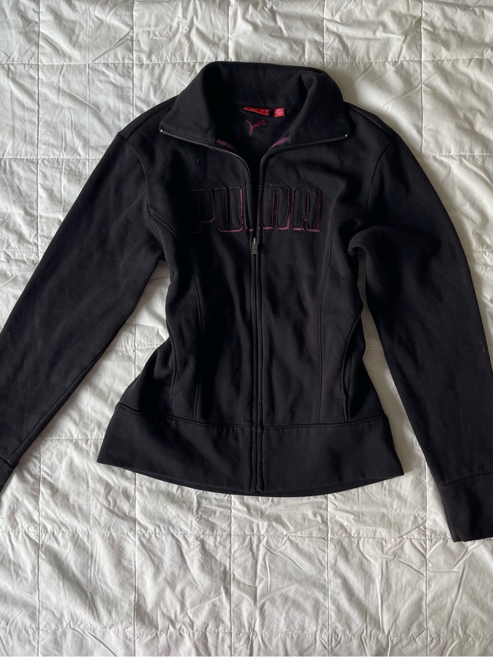 Puma Black Full-Zip Bomber Jacket with Subtle Maroon Logo